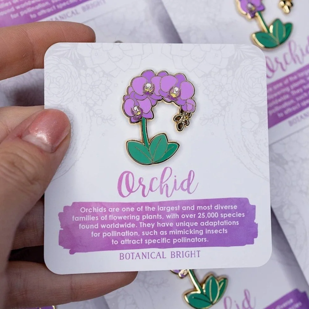 Orchid Flower Enamel Pin -‎ Gold Plated Nature Brooch - Garden & Floral Jewelry